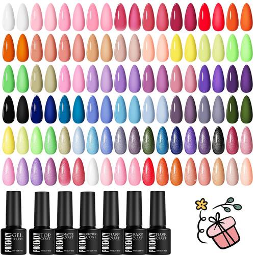42pcs gel nail polish collection soak off gel nail kit featuring shades of nude pink red blue green yellow and orange complete with base and perfect gift set for women