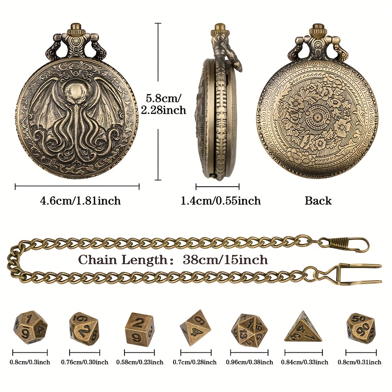 Vintage Winged Octopus Pocket Watch Case with Gaming Dice