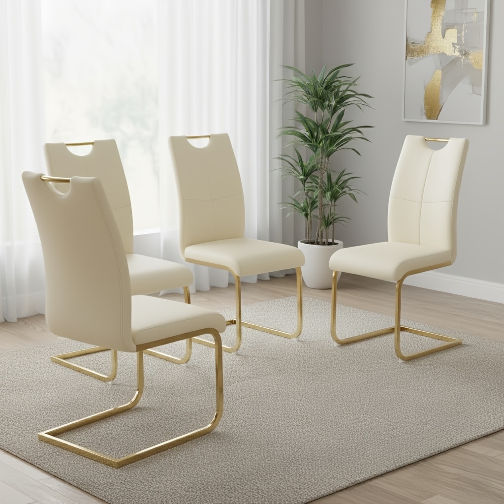 4pcs Of Modern Faux Leather Dining Chair Set With -shaped Metal Legs, Set Of 4