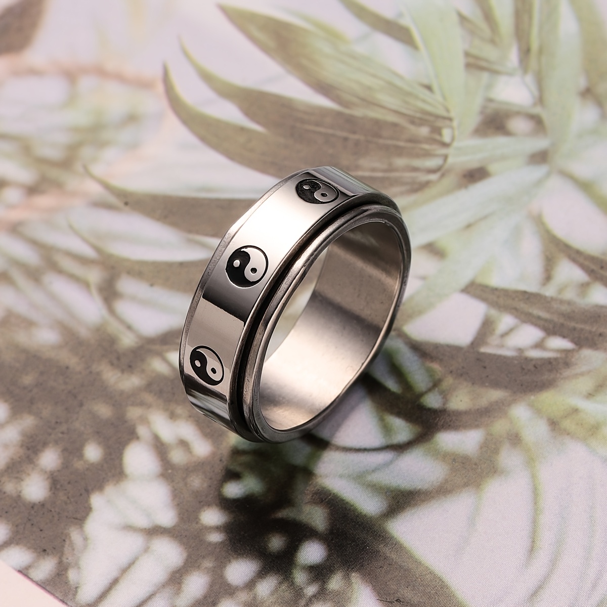 20pcs 8mm yin and yang fidget spinner rings for men women stainless steel   silveryy rings Product details 1
