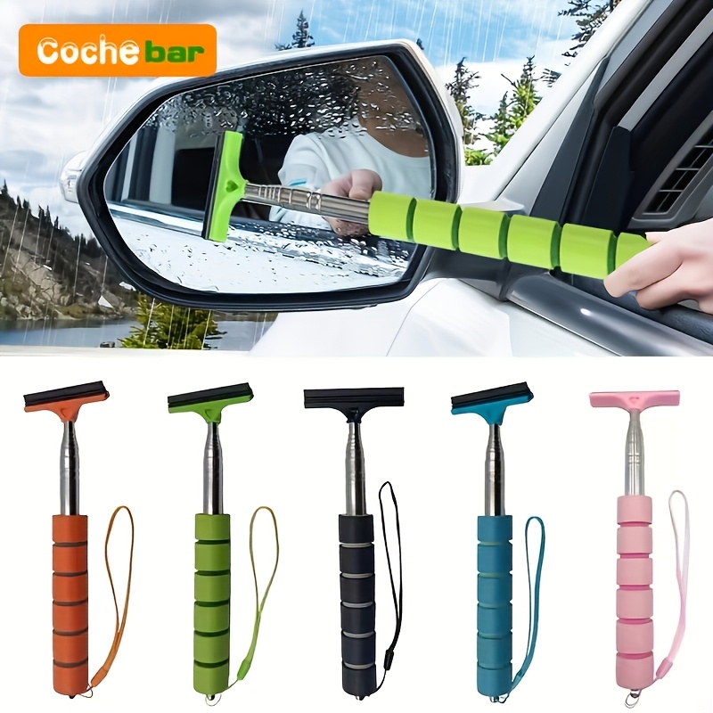 

Cochebar Extendable Car Mirror Wiper - Telescopic Handle Glass Cleaner, Stainless Steel & Natural Rubber, In Black/pink//blue