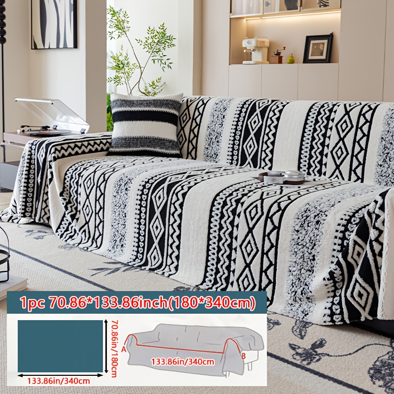 TEMU 1 pièce de serviette de canapé en peluche adaptée à toutes , simple et moderne, serviette de couverture intégrale polyvalente avec support à