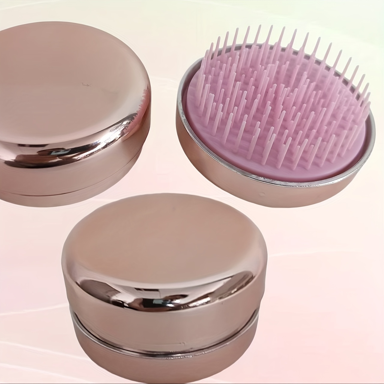 E-shop Macaron Glatt Haar mit Spiegel Rundkamm, Tragbarer Kamm, Spiegel Integrierter Taschenspiegel Kamm, Haarwaschkamm, Anti-Knoten Kamm