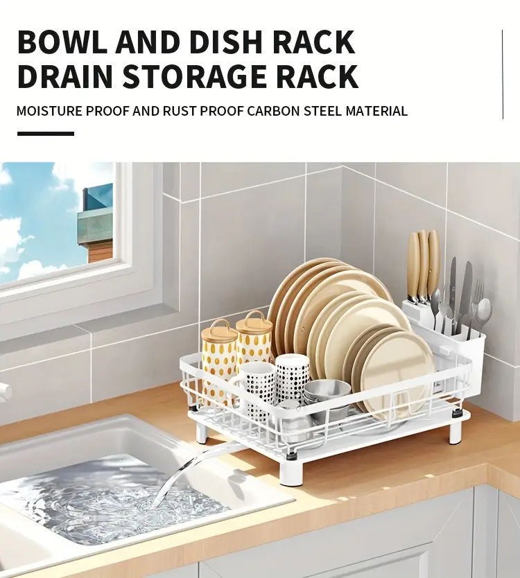 dish drying rack single layer dish drain rack large dish rack with dish drainer with utensil holder for sink convenient for storing plates bowls cups knives and spoons Product details 0