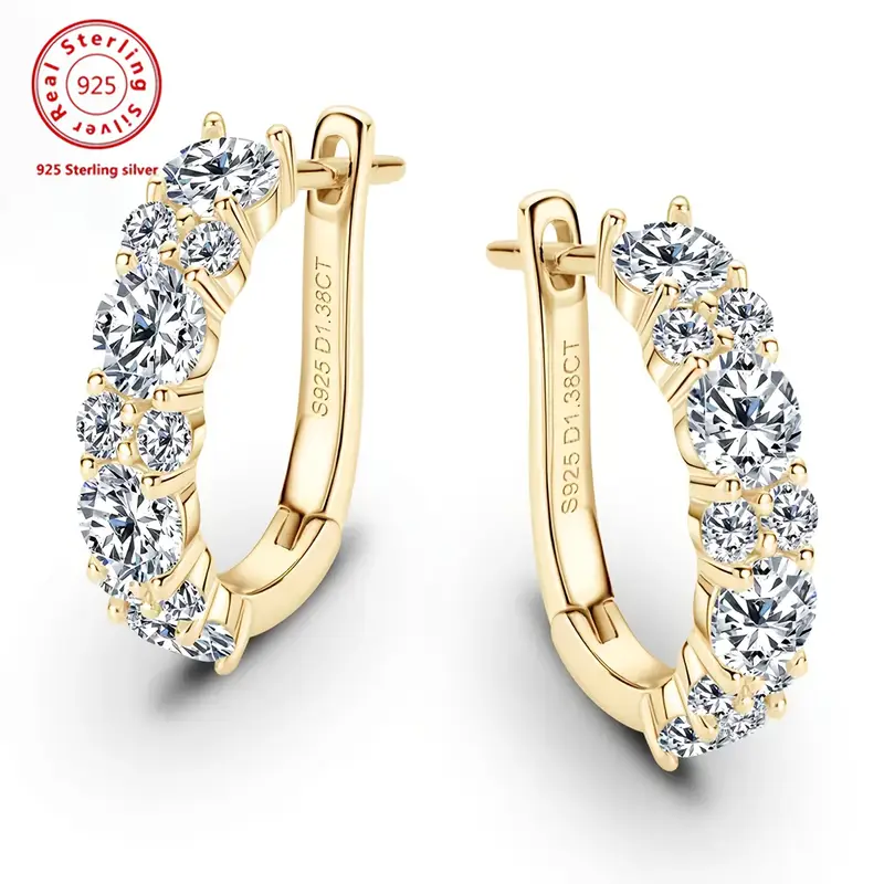 a pair of fashionable earrings for women 925 silver d shaped 1 38ct moissanite earrings elegant and exquisite a festival gift womens earrings jewelry gift earrings for women mothers day gift high quality womens jewelry gift box as a gift Product details 1