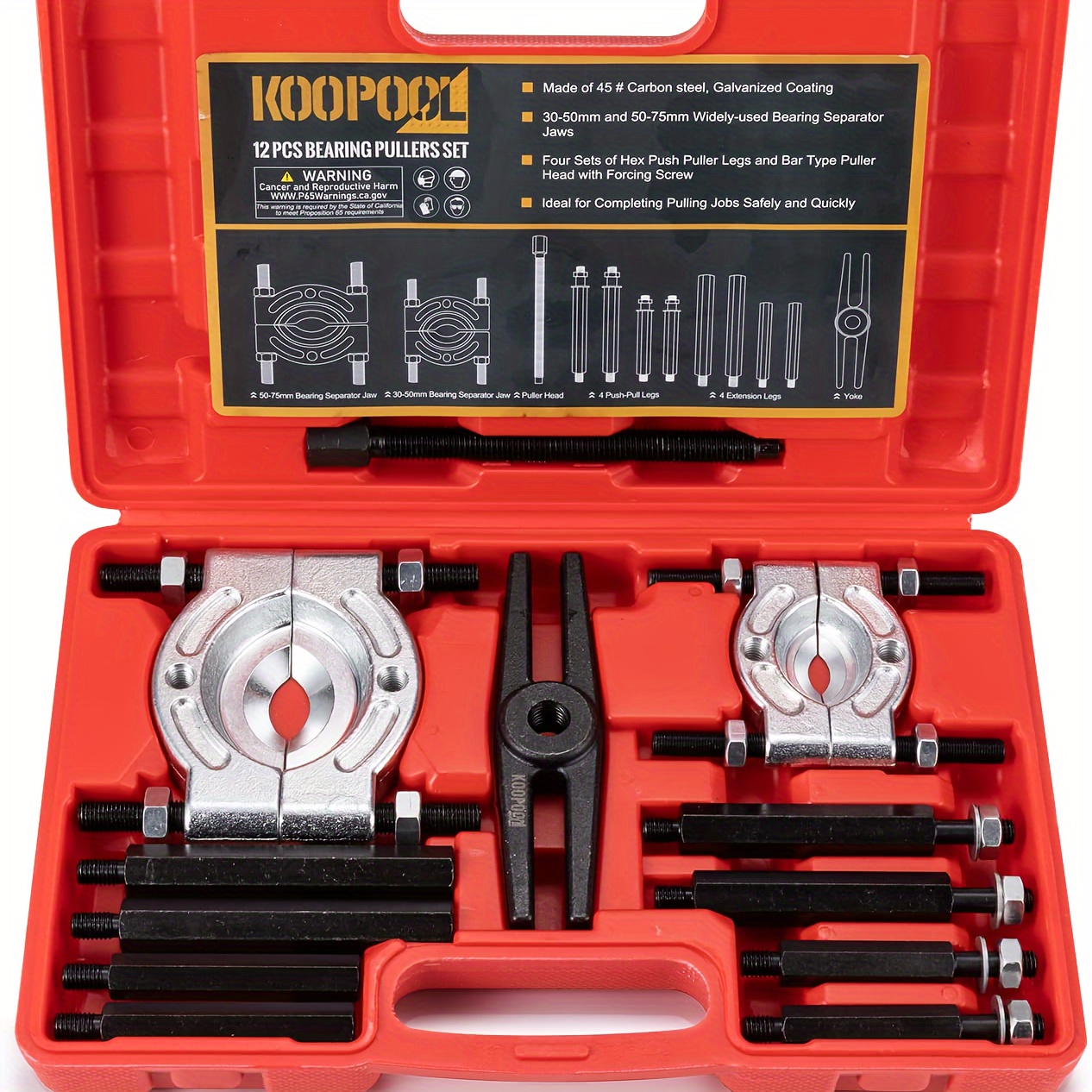 TEMU Bearing Puller 12pcs, Gear Puller Set, Wheel Bearing Removal Tool, Wheel Axle Puller Set, Bearing Separator With 2' And 3' Bearing Separator , Without Battery