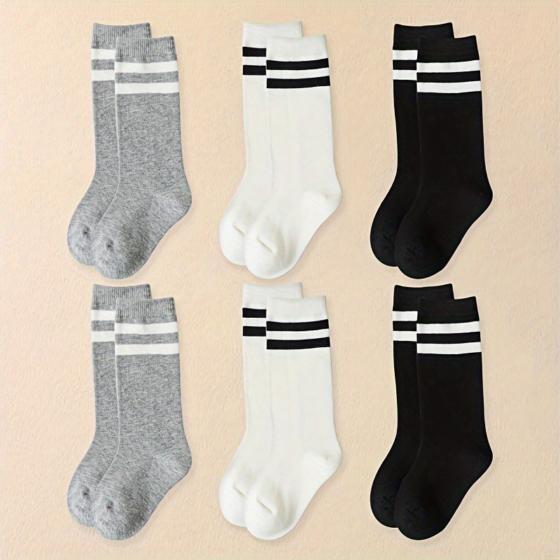 

6pcs Youngsters's Striped Cotton Mid-calf Hosiery - Ideal For All Seasons, School & Daily Use