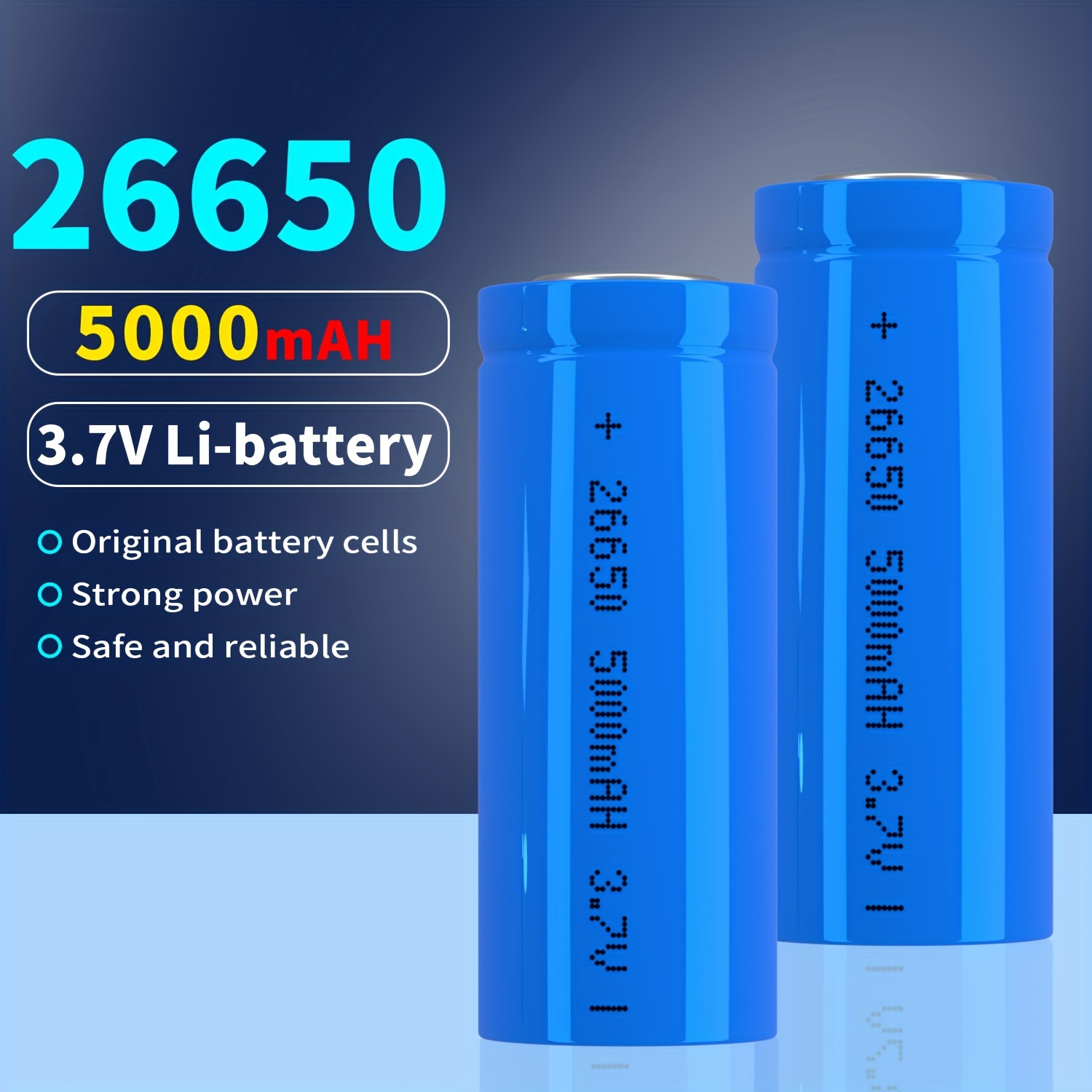 סוללה נטענת בקיבולת גבוהה 5000mAh 26650 - מקור כוח ארוך טווח לפנסים, סטרימרים, מאווררים ועוד - טעינה ב-USB, עיצוב עם כפתור עליון, ביצועים אמינים פרטים 2