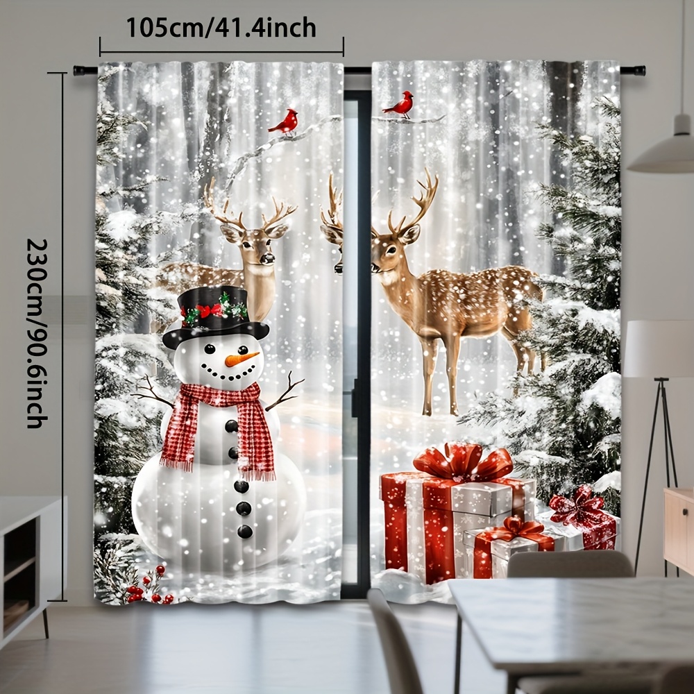 TEMU Ensemble de 2 rideaux de porte à motif de de Noël élégants avec à poche de tringle filtrant pour la décoration de chambre à coucher, de salon et
