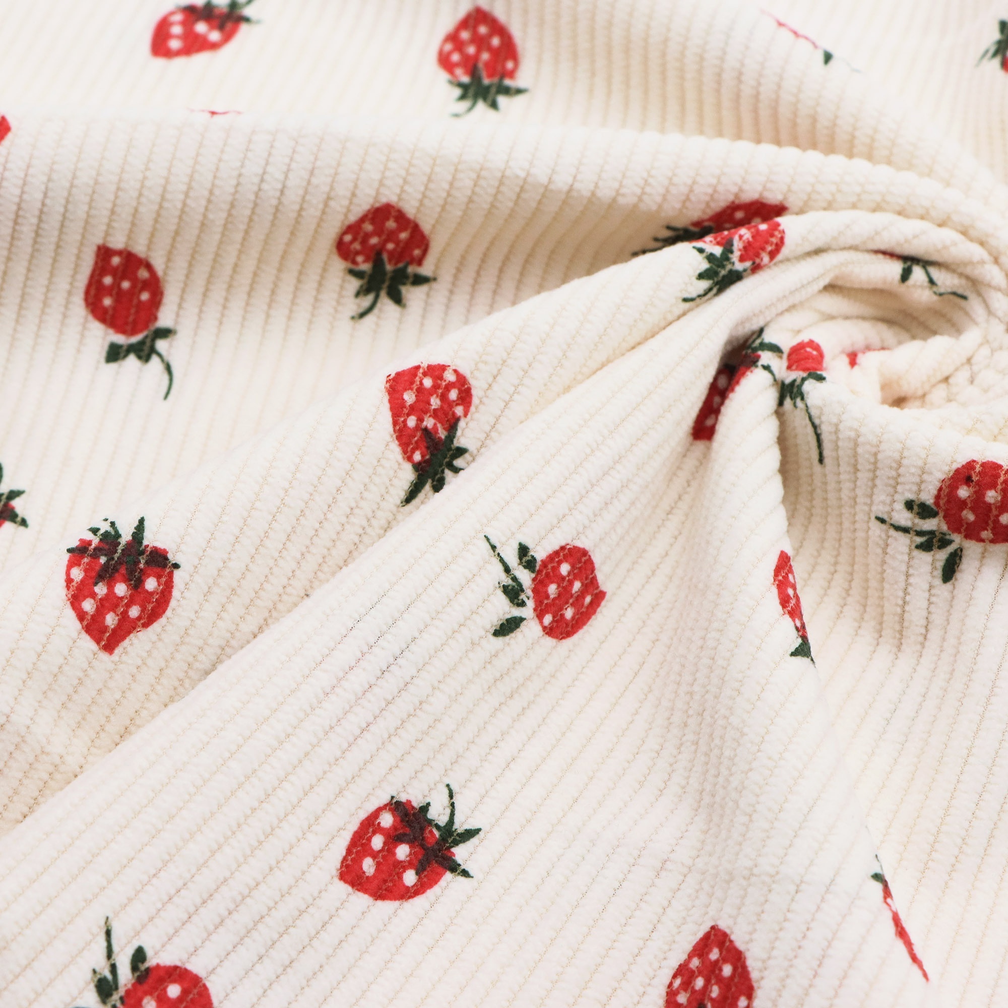 Image of 1pc Strawberry Fruit Print Corduroy Ribbed Fabric Velvet Stripe Fabric Solid Color Handmade Fabric 57x19.68inch (145x50cm)