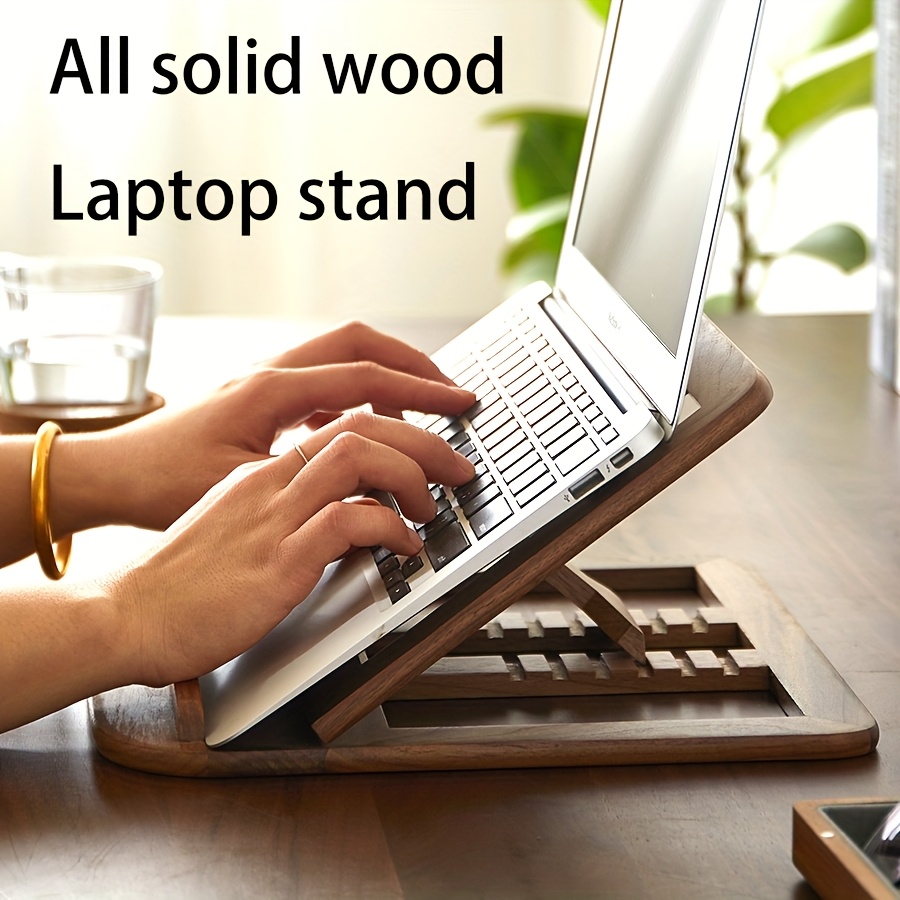 1pc pine   walnut notebook computer stand foldable wooden notebook computer stand adjustable computer wooden stand holder increase cooling stand solid wood foldable portable suitable for desktop portable universal notebook computer stand multi angle suitable for   sizes of notebooks 3 materials details 6