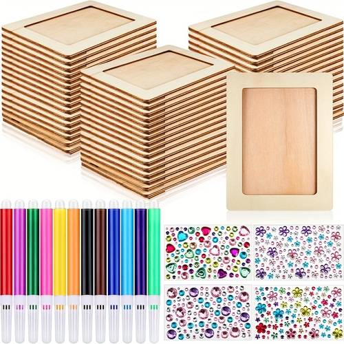 picture frame painting craft kit for photo 10pcs diy unfinished wooden picture frames with 12pcs painting color pen 4 sheets stickers for diy craft