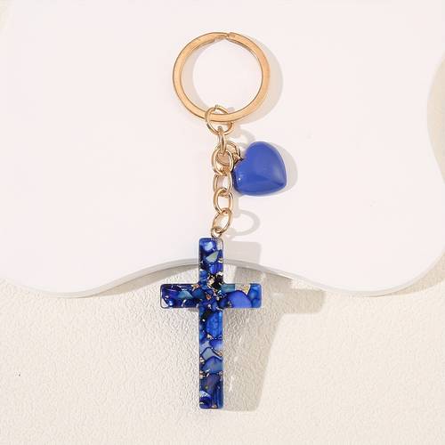 1pc womens fashionable new resin heart cross pendant keychain womens backpack and wallet charm keyring christian keychain catholic easter gift for best friend or friend small gift