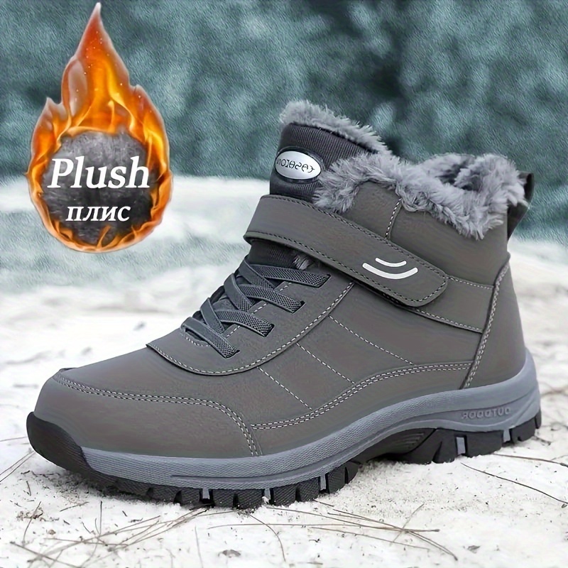 

Men's Casual Snow Boots - Solid Color, Lace-up, Non-slip For Hiking & Outdoor Activities, Warm Fleece , Fall/winter