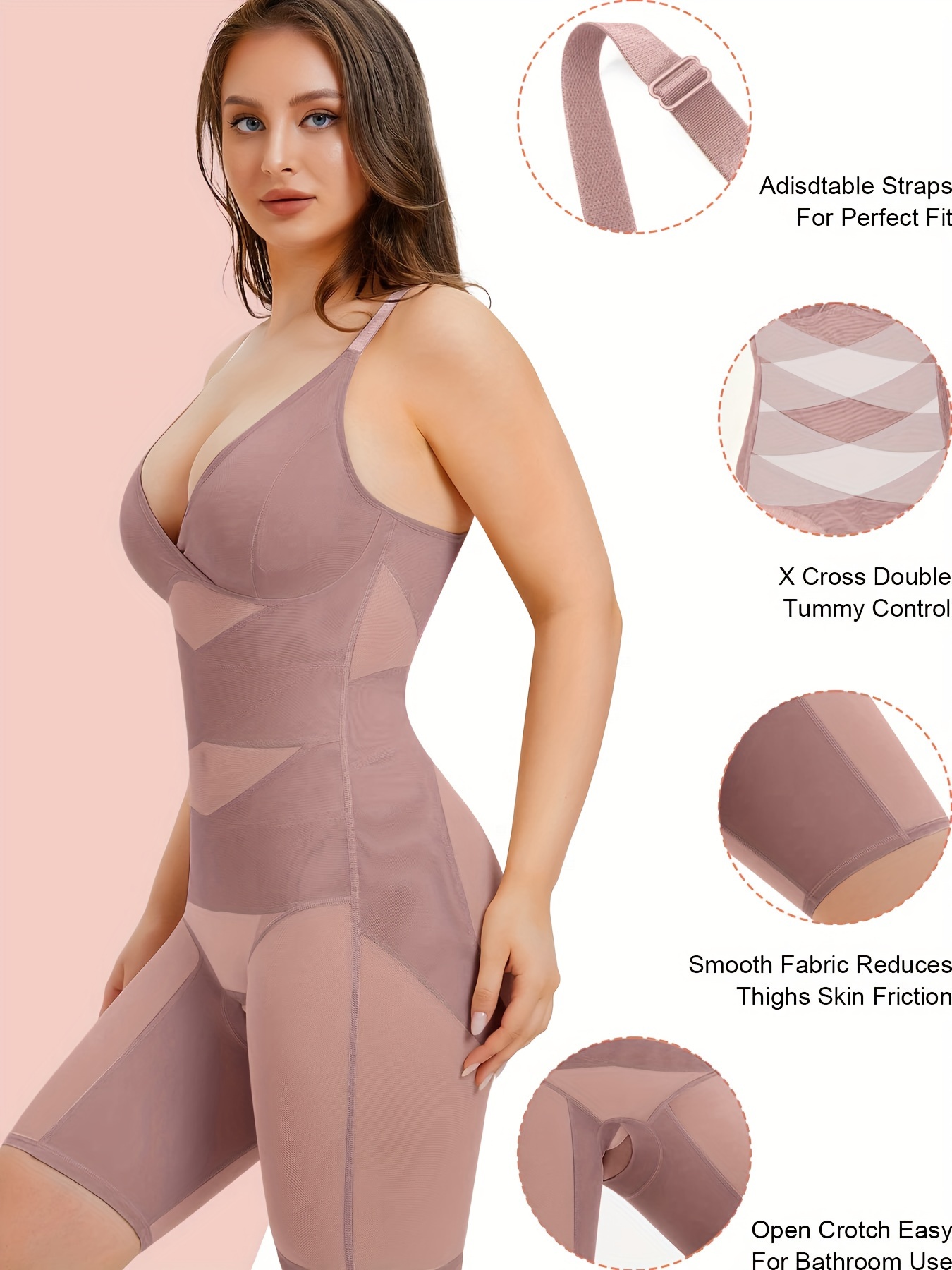 Criss Cross Pattern Shaping Romper V Neck Tummy Control Butt - Temu Canada
