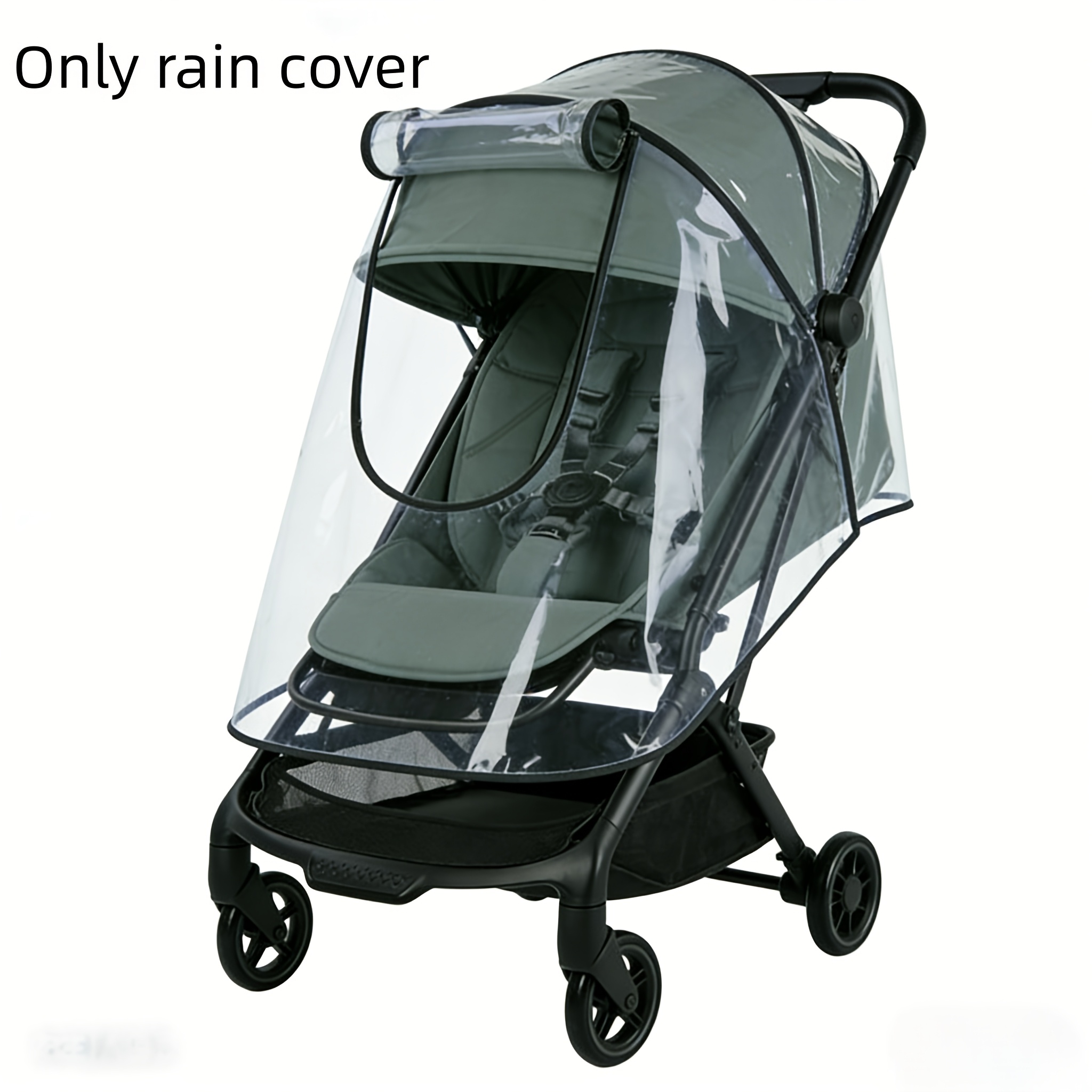TEMU 1pc Black Zippered Transparent Stroller Rain Cover, Breathable Mesh, Windproof And Rainproof, Fits Most Strollers, For Kids Travel And Outdoor