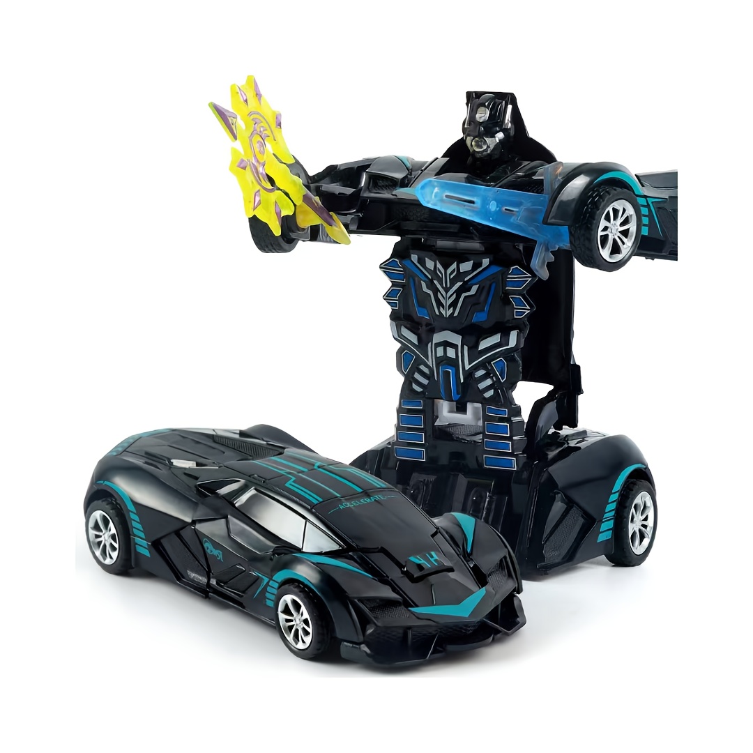 Image of New Cool Transforming Mech Toy Car, One-button Transforming Toy Collision Transforming Toy Car, Send 2 Weapons (weapon Color Random), Switchable Form Robot Racing Car, Boys And Gift