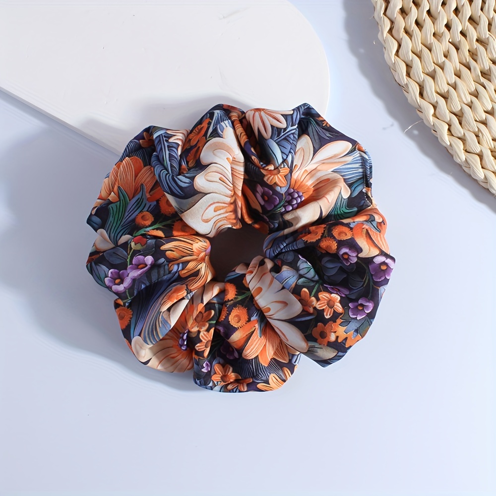 TEMU 1pc Elegant Vintage Floral Print Scrunchie - Stylish & Versatile Hair Tie, Soft Fabric, Perfect For Ponytails & Buns