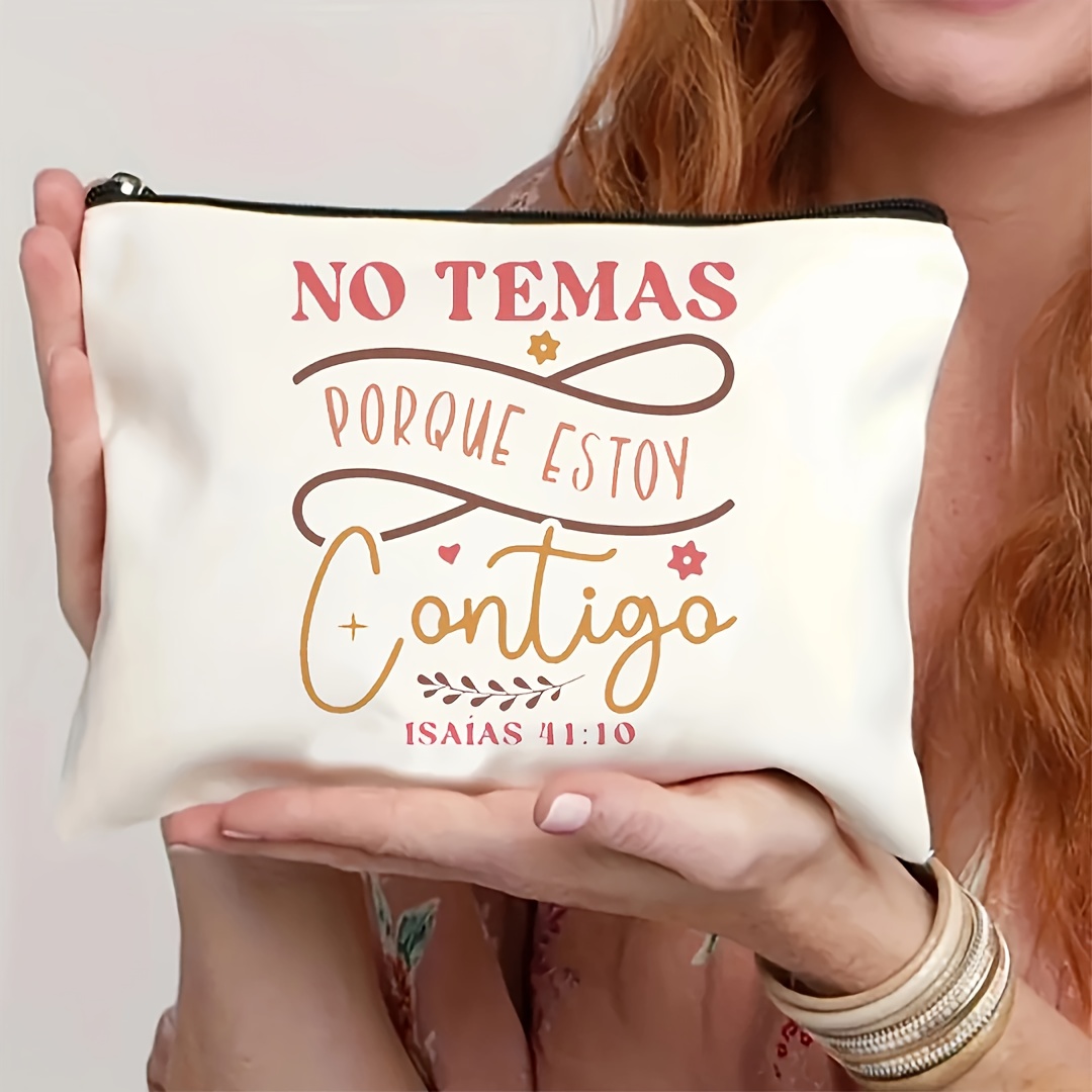 TEMU 1pc Inspirational Makeup Bag, Spanish Design Cosmetic Storage Pouch, Aesthetic Toiletry Organizer For Beauty & Skincare Products &ndash; Perfect For Travel, Vacation, Business, Fitness, And Outdoor Use