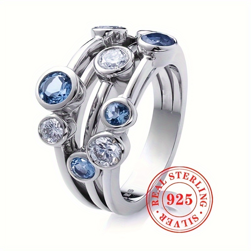 

Bague en argent sterling 925 incrustée de synthétique bleu mer artificielle, bijou pour femmes, bague de fête décontractée au .