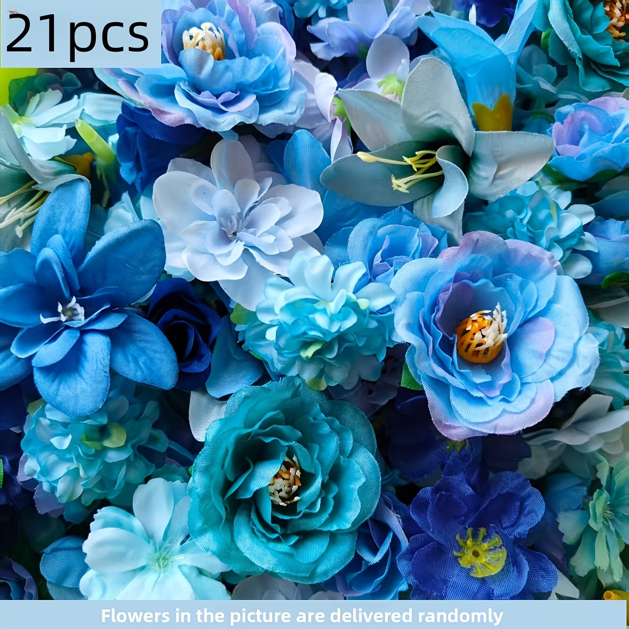 TEMU Lot de 21 têtes de fleurs artificielles bleues en vrac - Bouquet de dahlias réalistes, convient pour les fleurs de table de banquet de mariage,