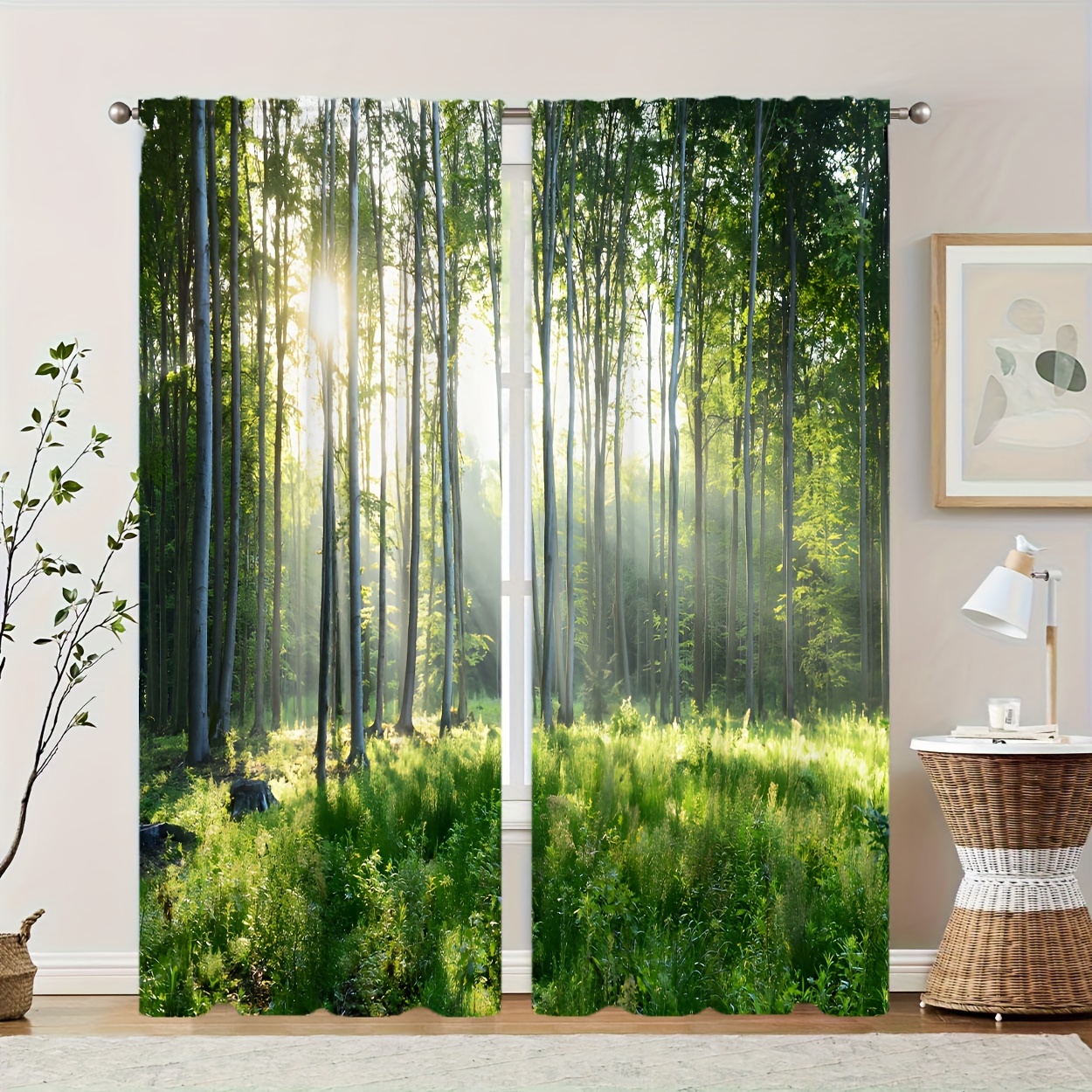 Trees Printed Curtain / Art Drapes For Living Room Dining Room store Bed Room With 2 Panel Set - Multiple Sized Branches Silhouette Evening Forest