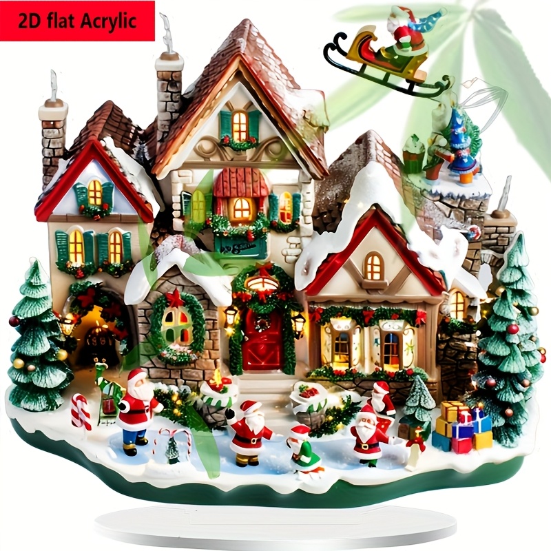 

1pc Acrylic Christmas Village Scene Tabletop Decor - 2d Flat Snowy Yard With Santa And Tree, Floor Mounted, Uncharged, Home, Office, Decoration, Holiday Gift, Christmas Decorations For Home Outdoor