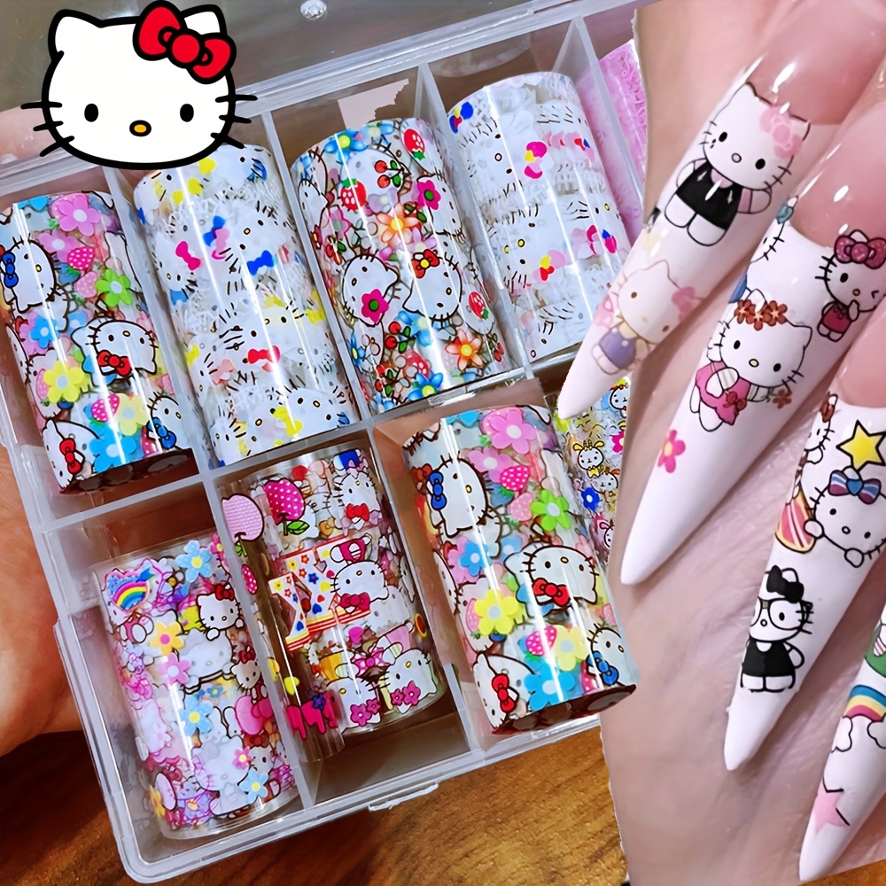 Image of 10 Rolls Hello Kitty & Nail Art Transfer Foil Stickers - Y2k Manicure Decals With Cute Kitty Cat Characters, Glossy, Pre-cut For Application () - Suitable For, Anime Nail Artists