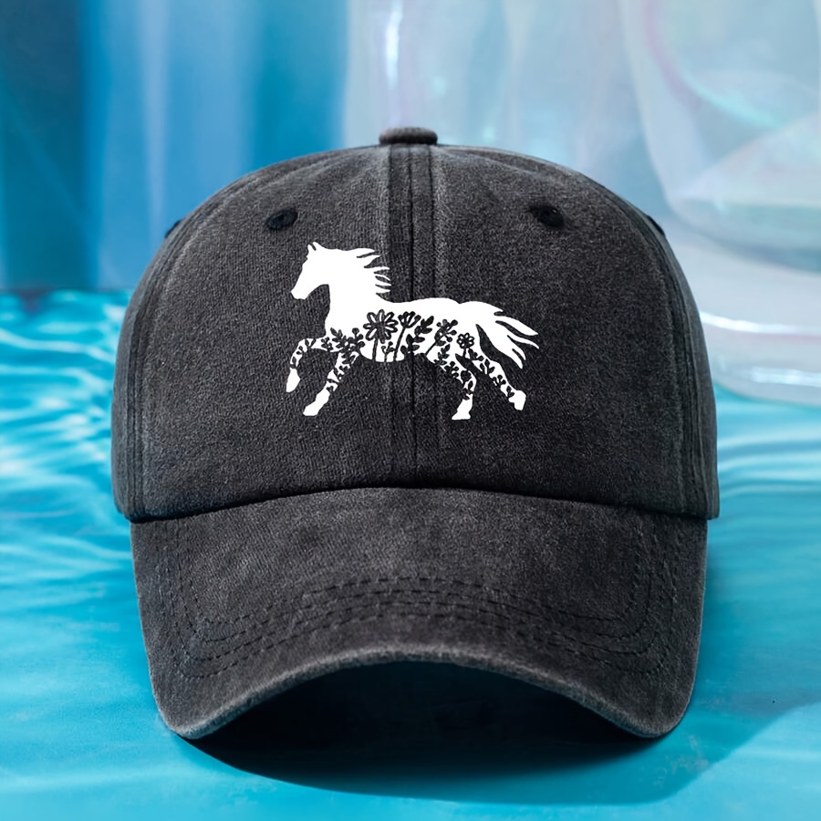 Women\'s Floral and Horse Hat Adjustable Washed Vintage Baseball Cap Black Amazon.com: Wisedeal Women main image 4