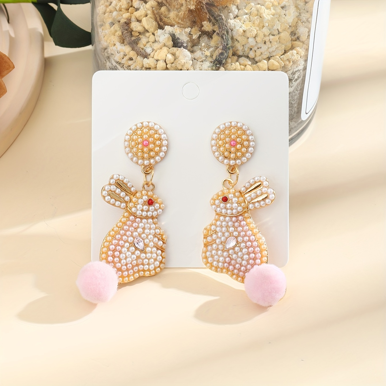 

1 Pair Fashionable Pearl Bunny Couples Style Earrings, Sexy & , Alloy With Alloy Ear Needle, Gift- & All