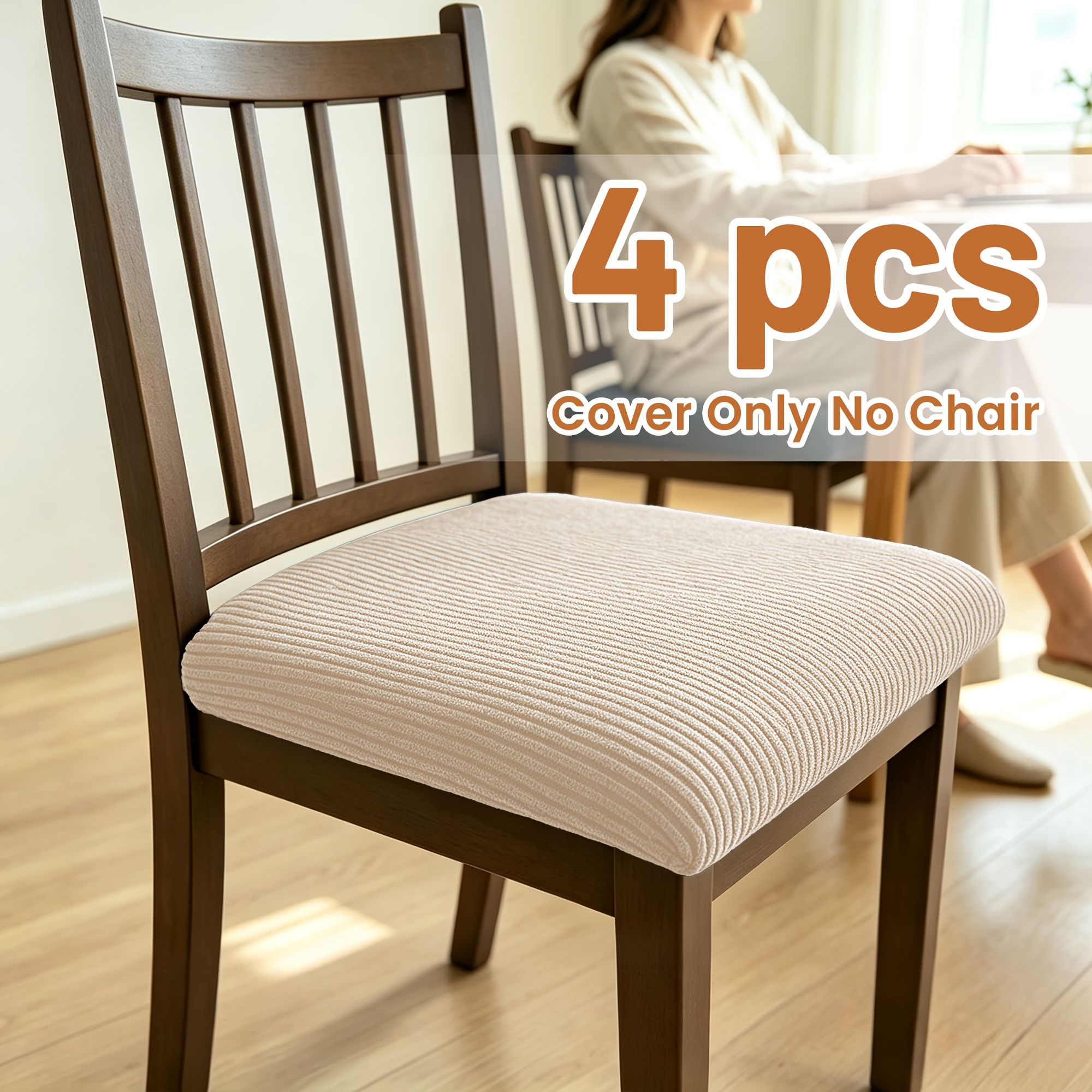 TEMU 4/6pcs Housses de chaise de salle à manger extensibles, coussins de chaise à motif floral rayé, housses de chaise en tissu élastique, faciles à