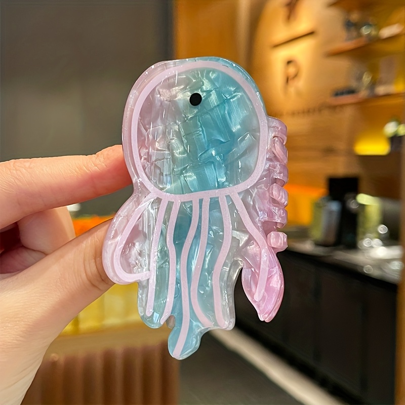 TEMU 1pc Marine Animal Cute Colorful Jellyfish Hair Clip With Niche Design, Personalized High-end Hair Clip, Shark Clip, Half Clip, Fashionable Hair