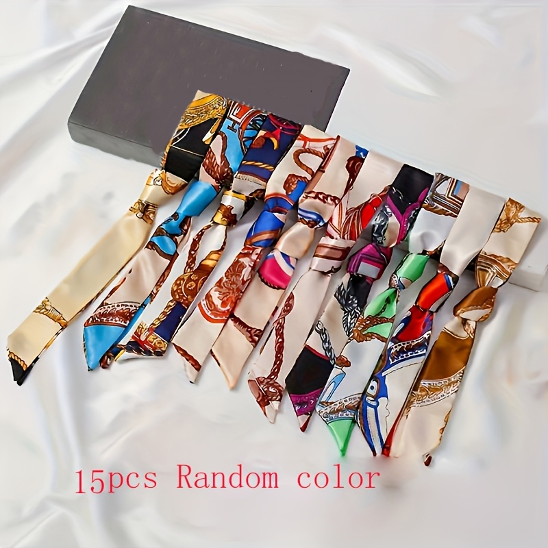 TEMU Random 15pcs Ladies&; Long Hair Tie Scarf, Versatile Neckerchief, Diy Handmade Bag Strap, Random Color Ribbon