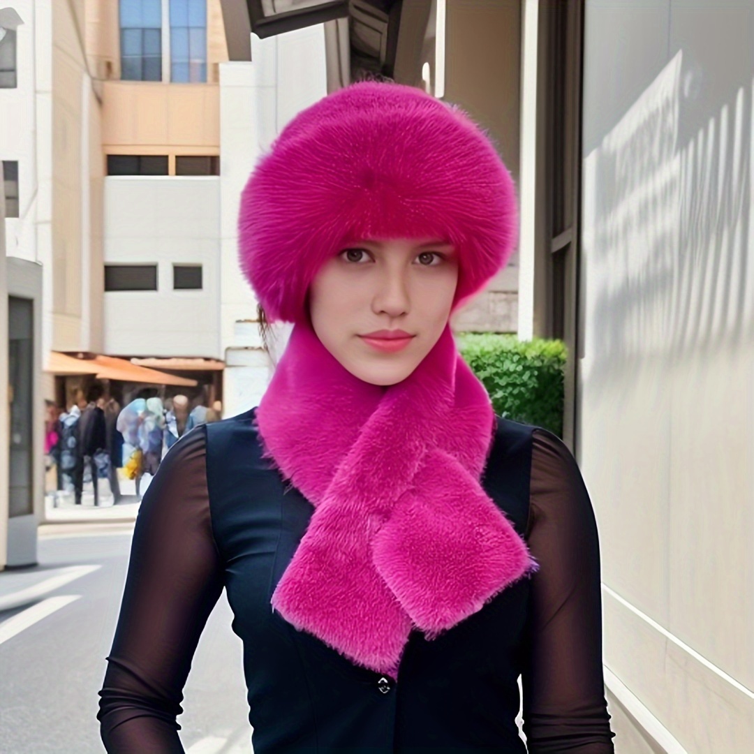 TEMU Set 1 Bufanda de Invierno Gorro Mongol Gorro de Felpa para Mujer Moda Gorro Acolchado para Oídos Chinchilla a Prueba de Viento