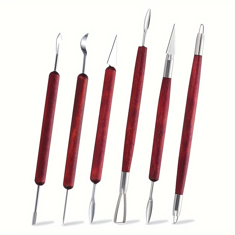 

6-piece Pottery & Clay Sculpting Tool Set With Red Wood Handles And Dual-ended Radium Wire Knife Ceramic Tools Pottery Tool