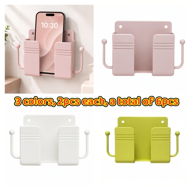 TEMU 6pcs Multi-functional Wall Hanging, Bedside Holder, Wall-mounted Phone Storage, Shelf, Adhesive Fiber, Phone Stand, Shower Wall-mounted Phone