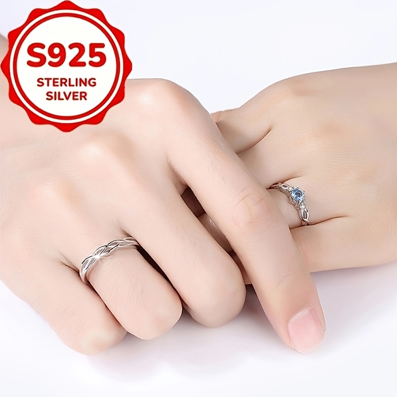 2pc Simple Elegant S925 Silver Hollow Interwoven Pattern Rings