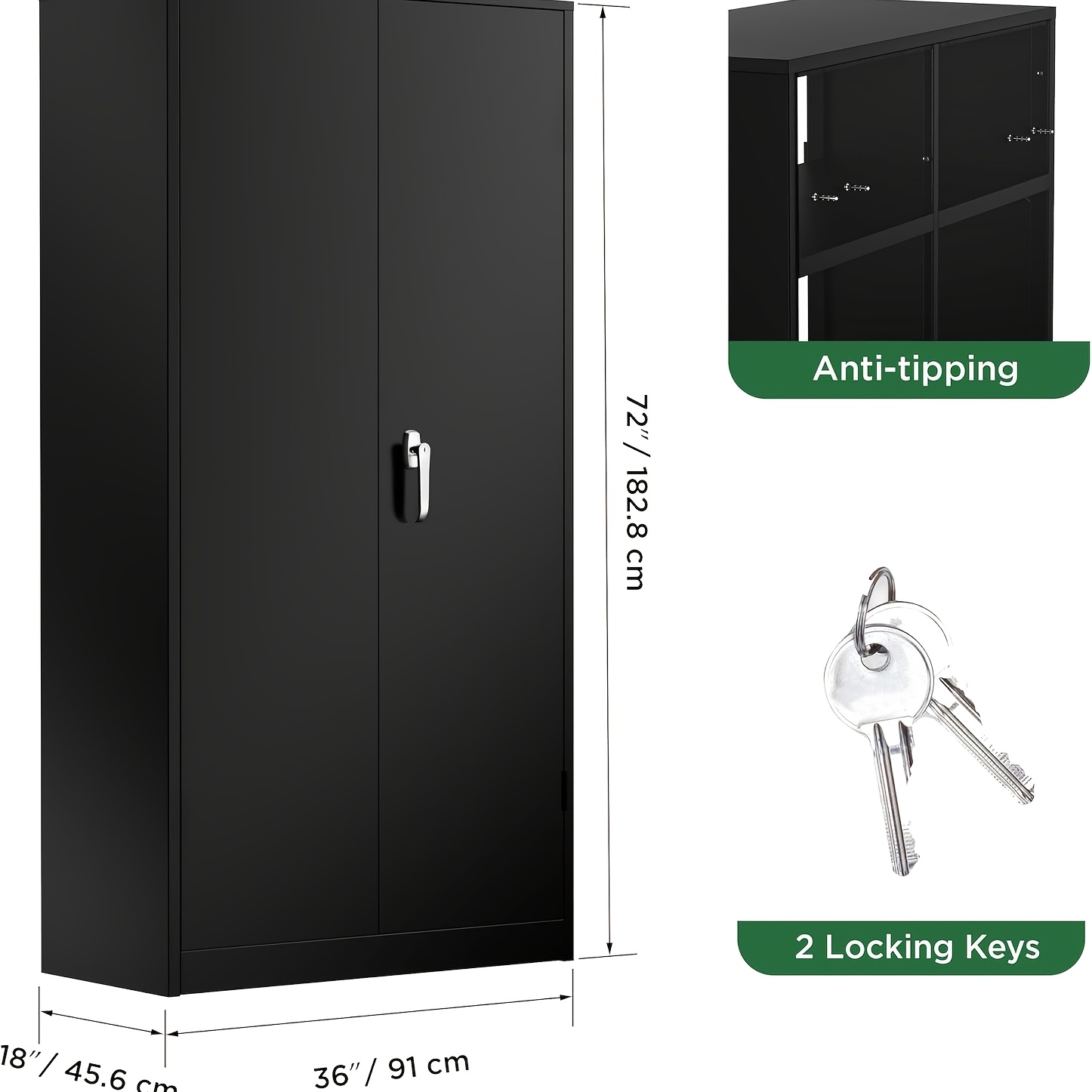 TEMU Storage Cabinet, 72 "black Large And Small Metal Storage Cabinet, Steel Lock Cabinet With Door And 4 Adjustable Shelves, Home Office Tool Unit,