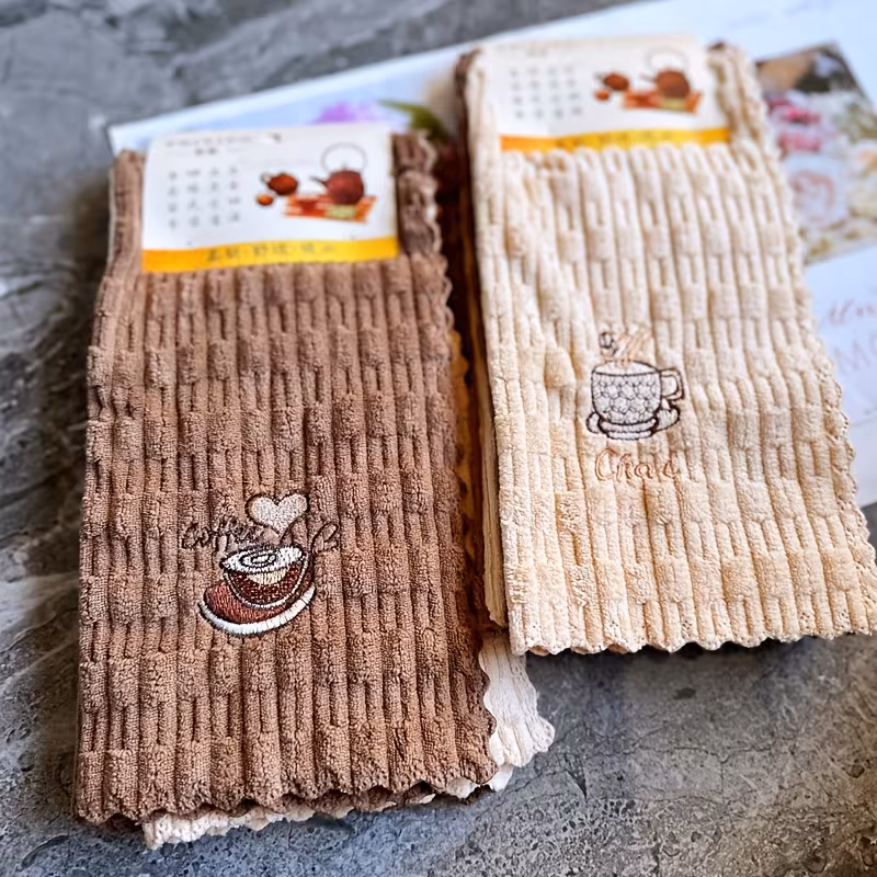 set of embroidered dish cloths quick drying cleaning rags thickened and enlarged kitchen towels soft and breathable suitable for bathroom towels car polishing pads and washing glass reusable square towels assorted styles Product details 2