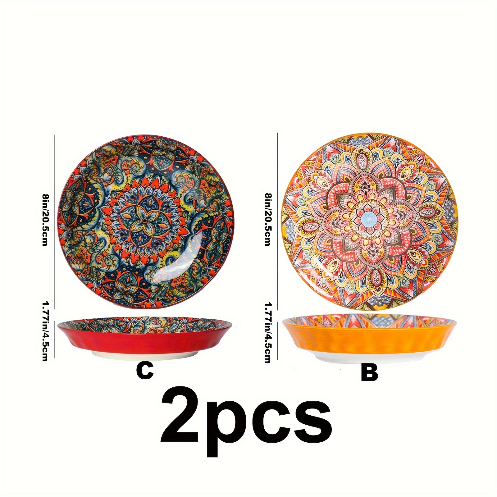 2pcs Bohemian Ceramic Pasta Bowls - 32oz Colorful Salad & Soup Bowls, Dishwasher & Microwave Safe, Perfect For Home Kitchen Or Gift