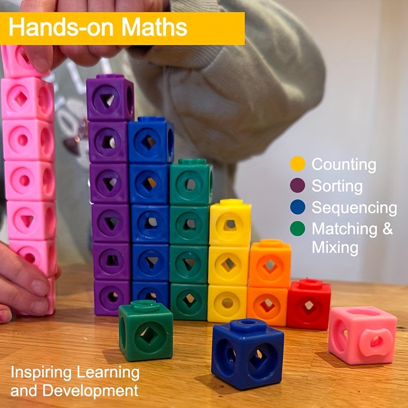 100 Mathematik-Verbindungswürfel Mit 320 Aufklebern - Lernspielzeug Für Vorschule & Homeschooling - Bunte Rechenwürfel Für Kinder