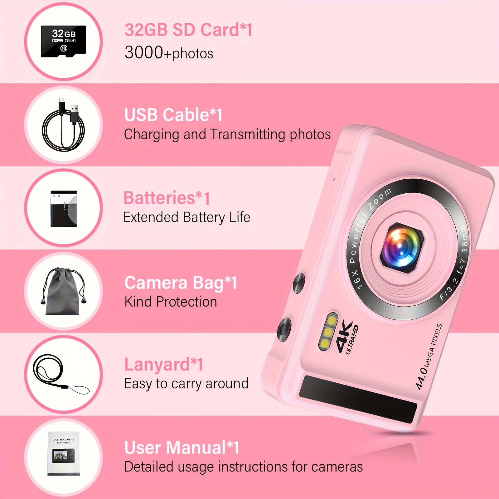 

Mini Digital Camera Portable 4k 16x Digital Mini Digital Camera With Built-in 32gsd Card Portable Digital Camera Birthday Gifts Holiday Gifts