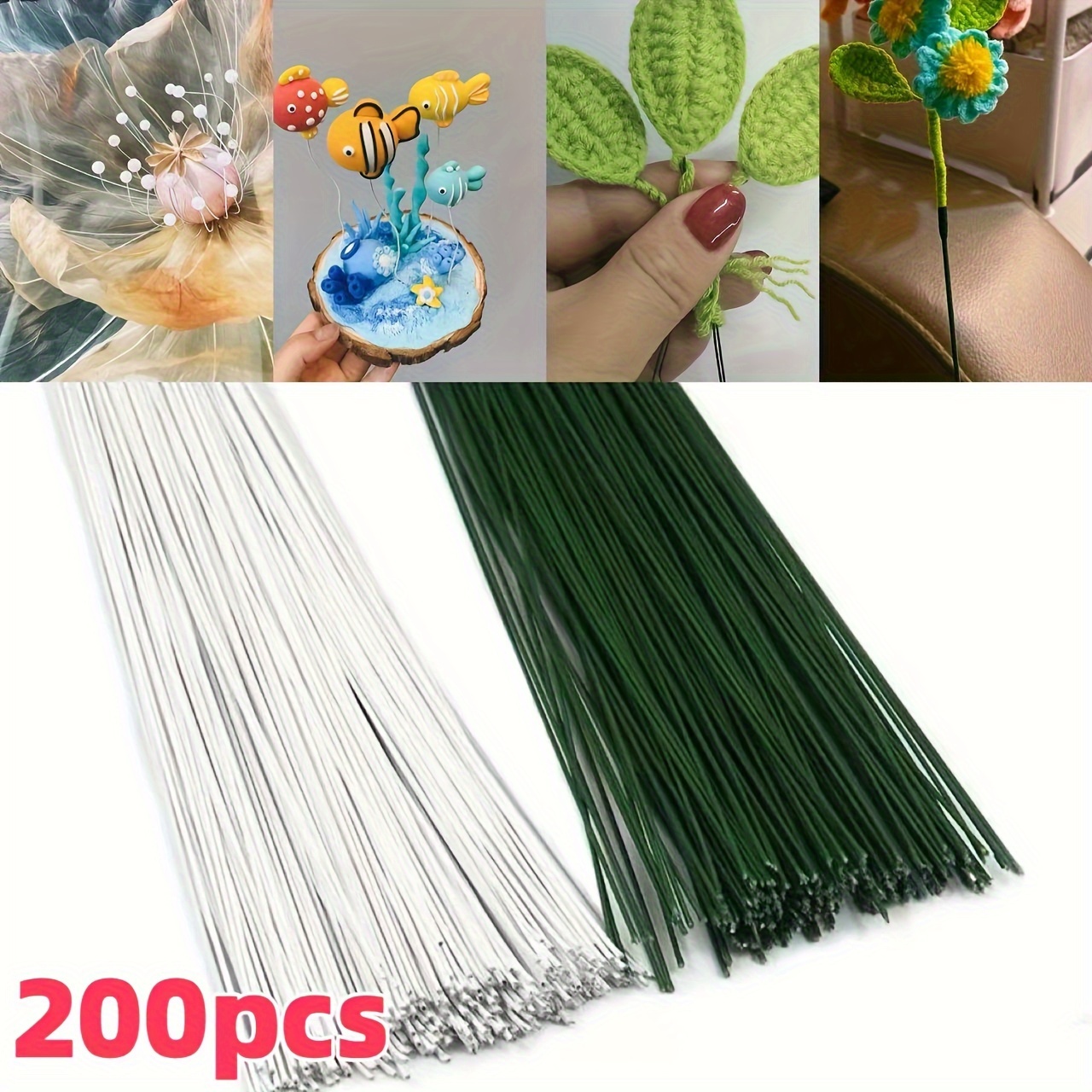 

200 Pack Floral Stem Wires For Bouquets - Green Coated Metal Flower Sticks For Diy Arrangements, Crafts & Accessories (0.7mm Diameter)