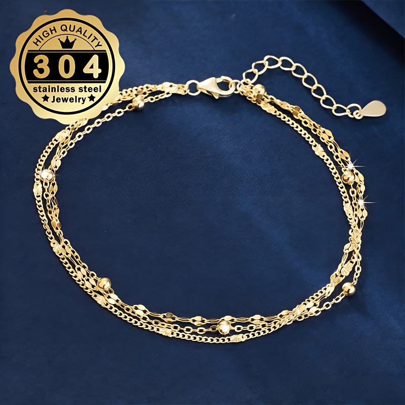 Women's 304 Stainless Steel Three-Layer Anklet, Stylish Design