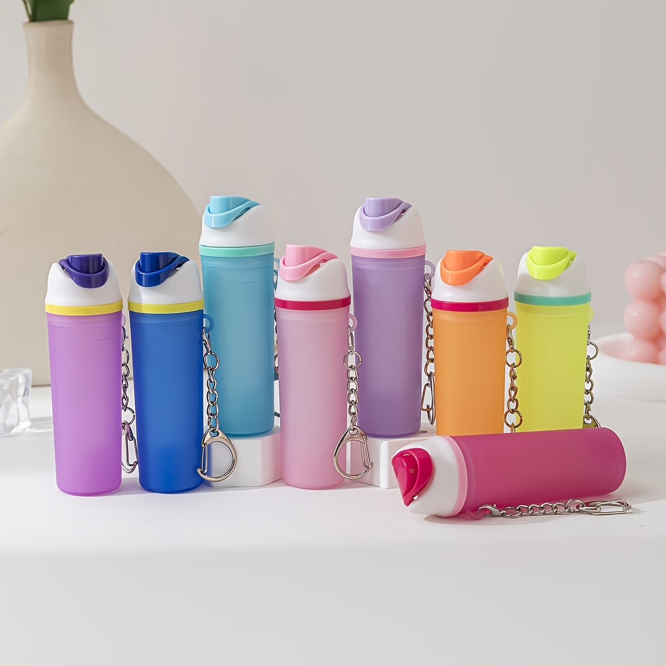 TEMU 8pcs Luminous Glow In Dark Keychain, Lipstick Chapstick Holder, Cute Water Bag Pendant Women Party Gift