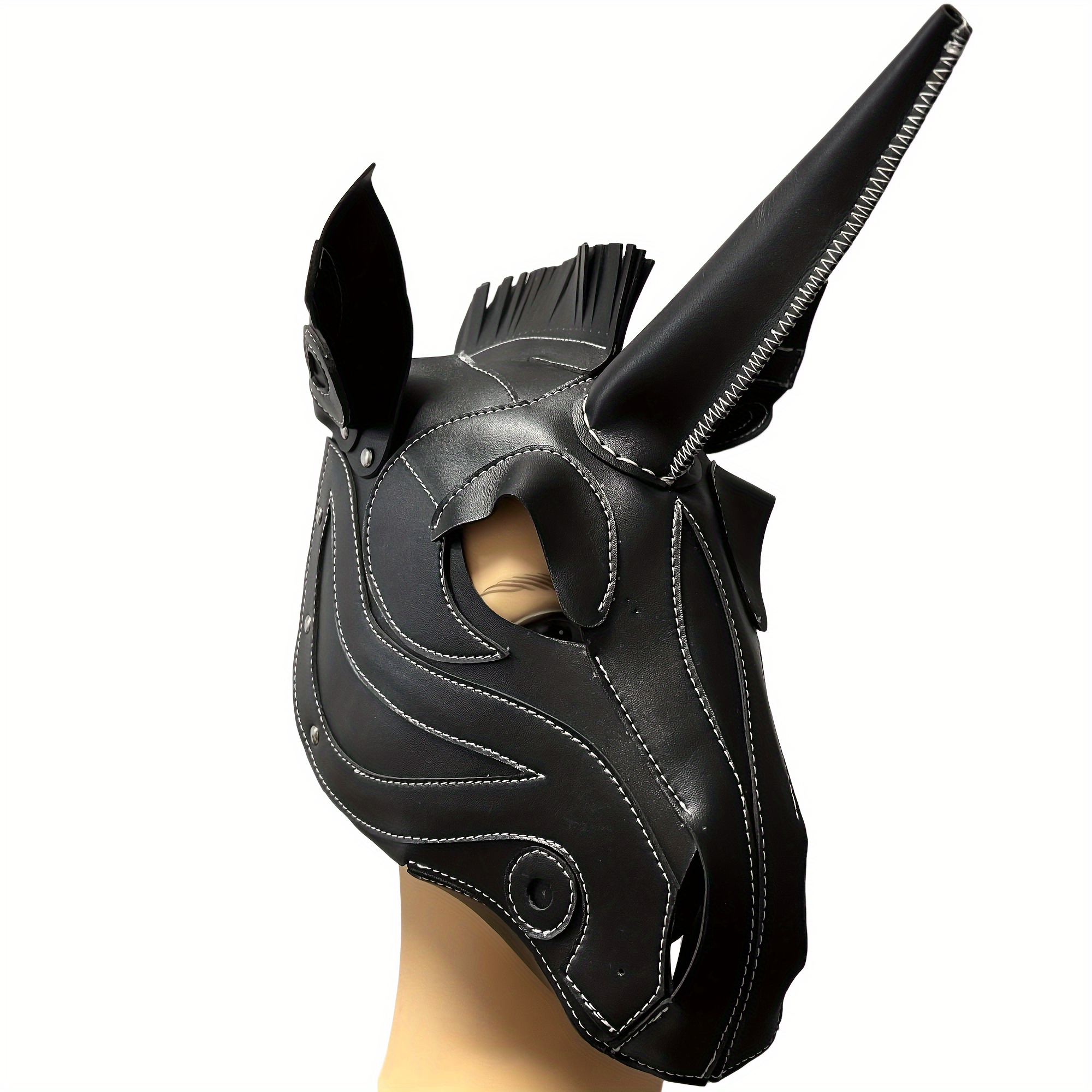 

Unicorn Mask, Adjustable Horse Head Hood, Halloween Costume Accessory, Cosplay Prop, Party Dress-, Funky Style, Leather Material, Rivet , Non-textile Weaving