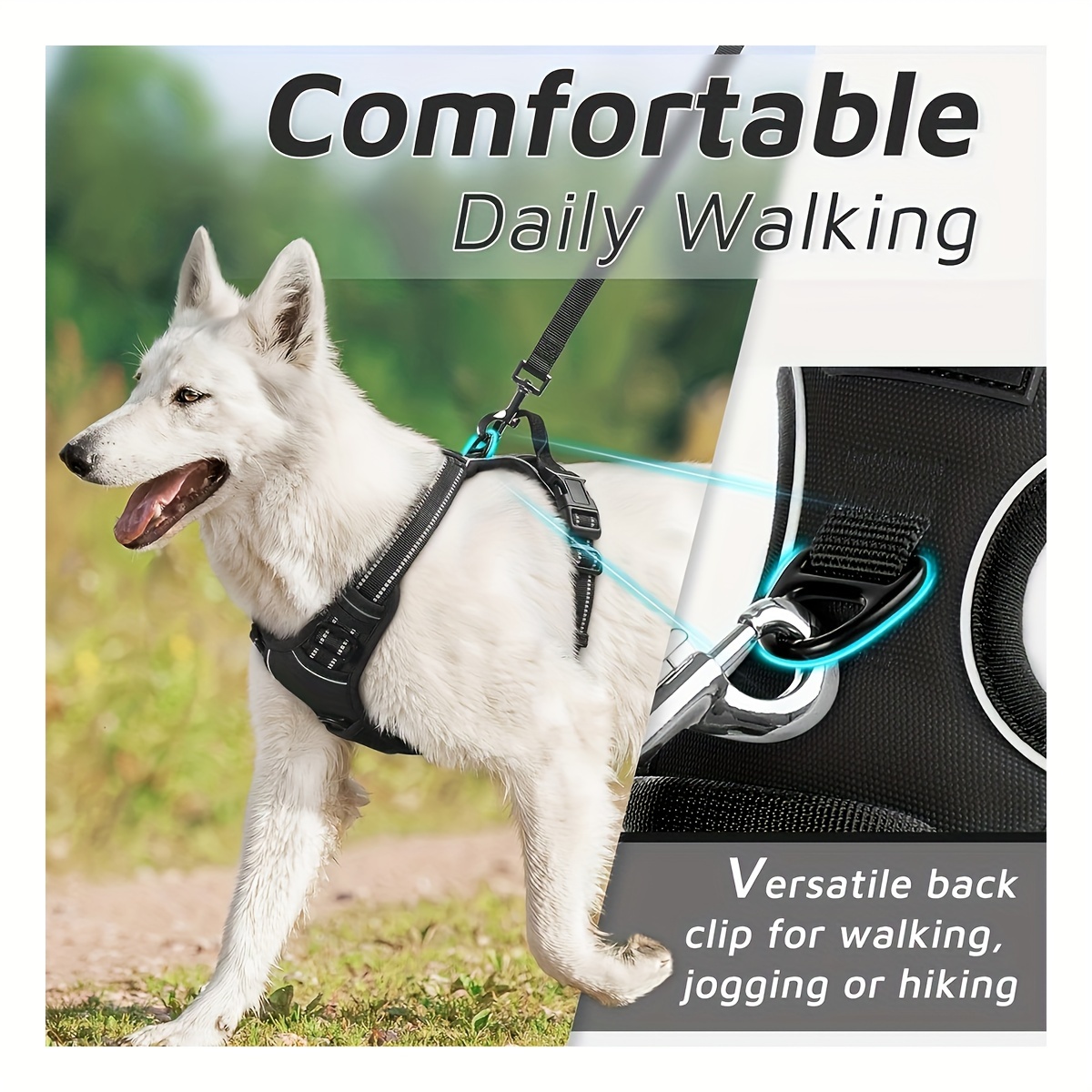 

Dog Harness For Large Dogs, No Pull Service Vest With Reflective Strips And Control Handle, Adjustable And Comfortable For Easy Walking, No Choke Pet Harness With 2 Metal Rings