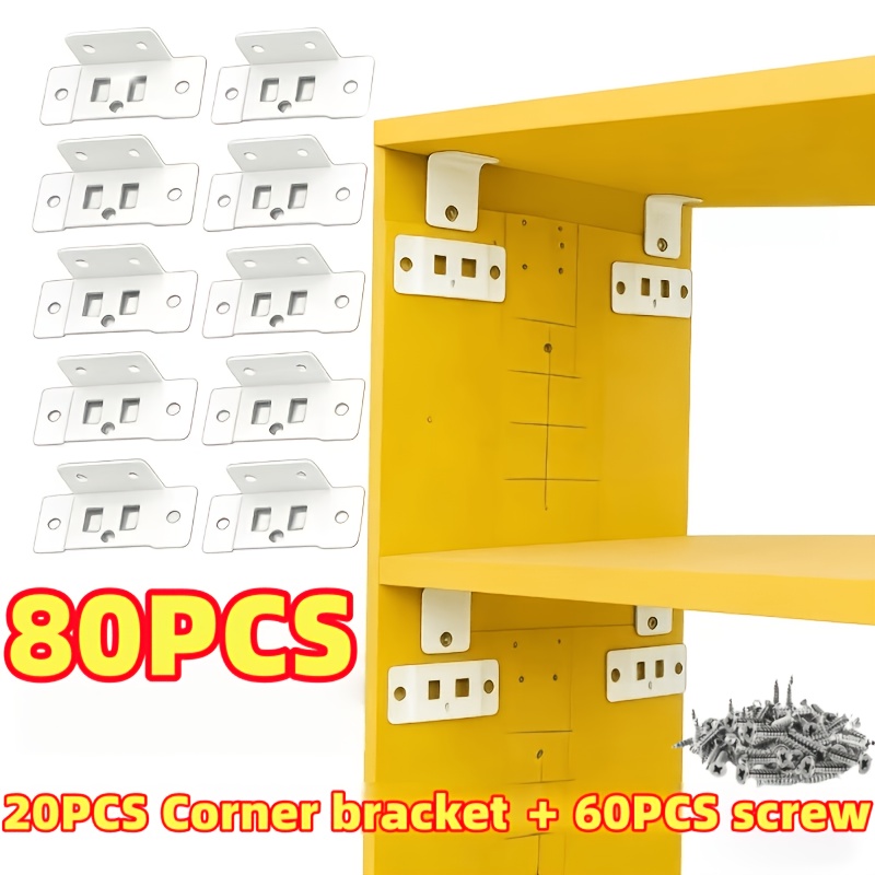 TEMU 80pcs (20pcs Corner Bracket + 60pcs Mounting Screws) Metal Fixing 2-in-1 Inserts, L-shaped 90-degree Connectors For Furniture Shelves, Thickened