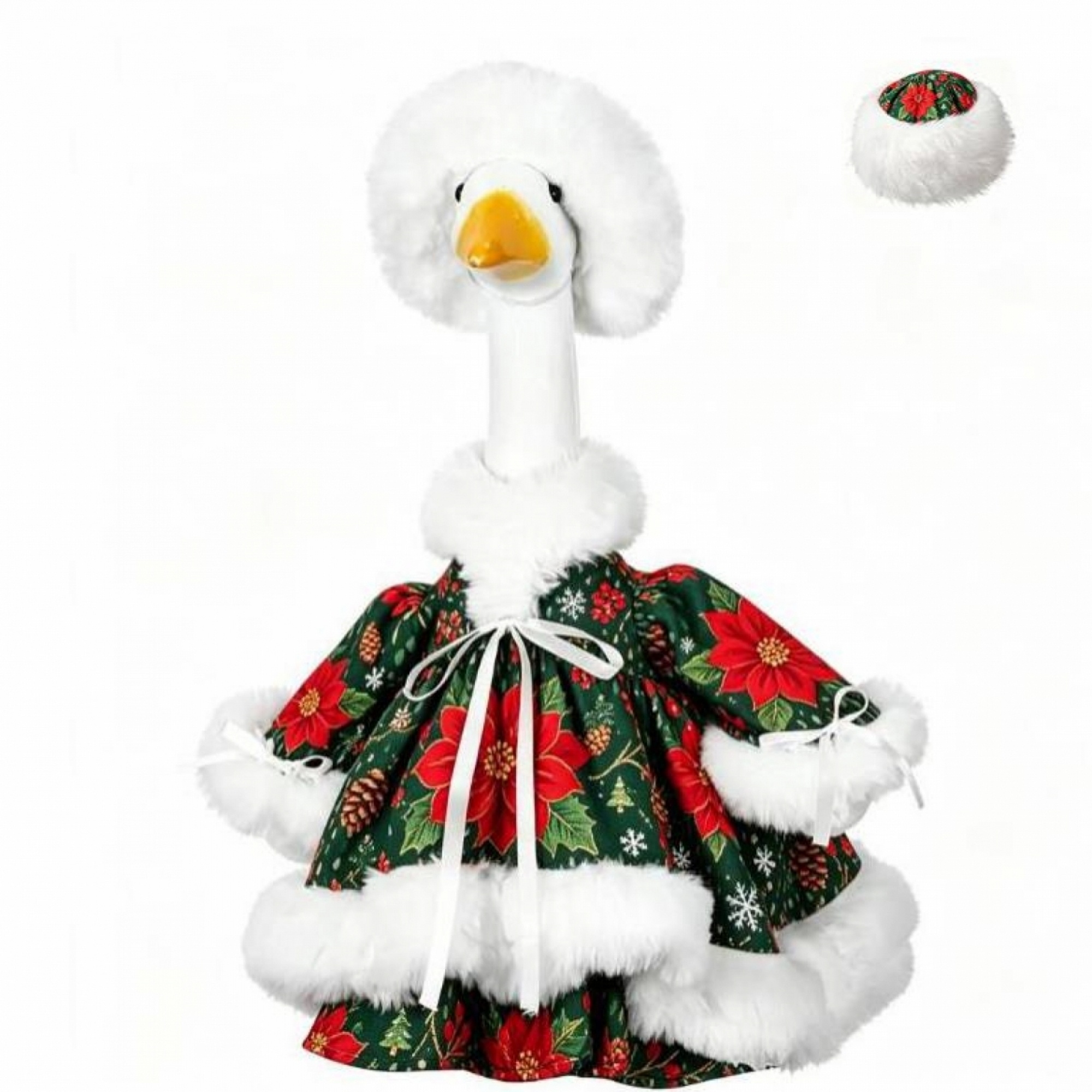 TEMU Ensemble robe et chapeau de Noël d'hiver pour statue d'oie de porche de 23 PO avec bordure douce, accessoire d'ornement de jardin
