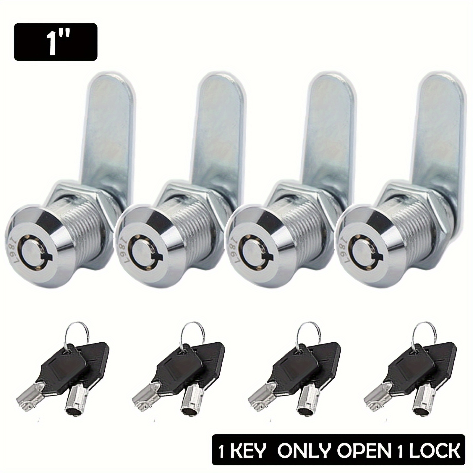 

4pcs, Tubular , Zinc Alloy Lock With Key, 5/8 Inch/1 Inch Cabinet Set, For Mailbox, Toolbox, Vending Machine, Atm, Rv Lock Replacement